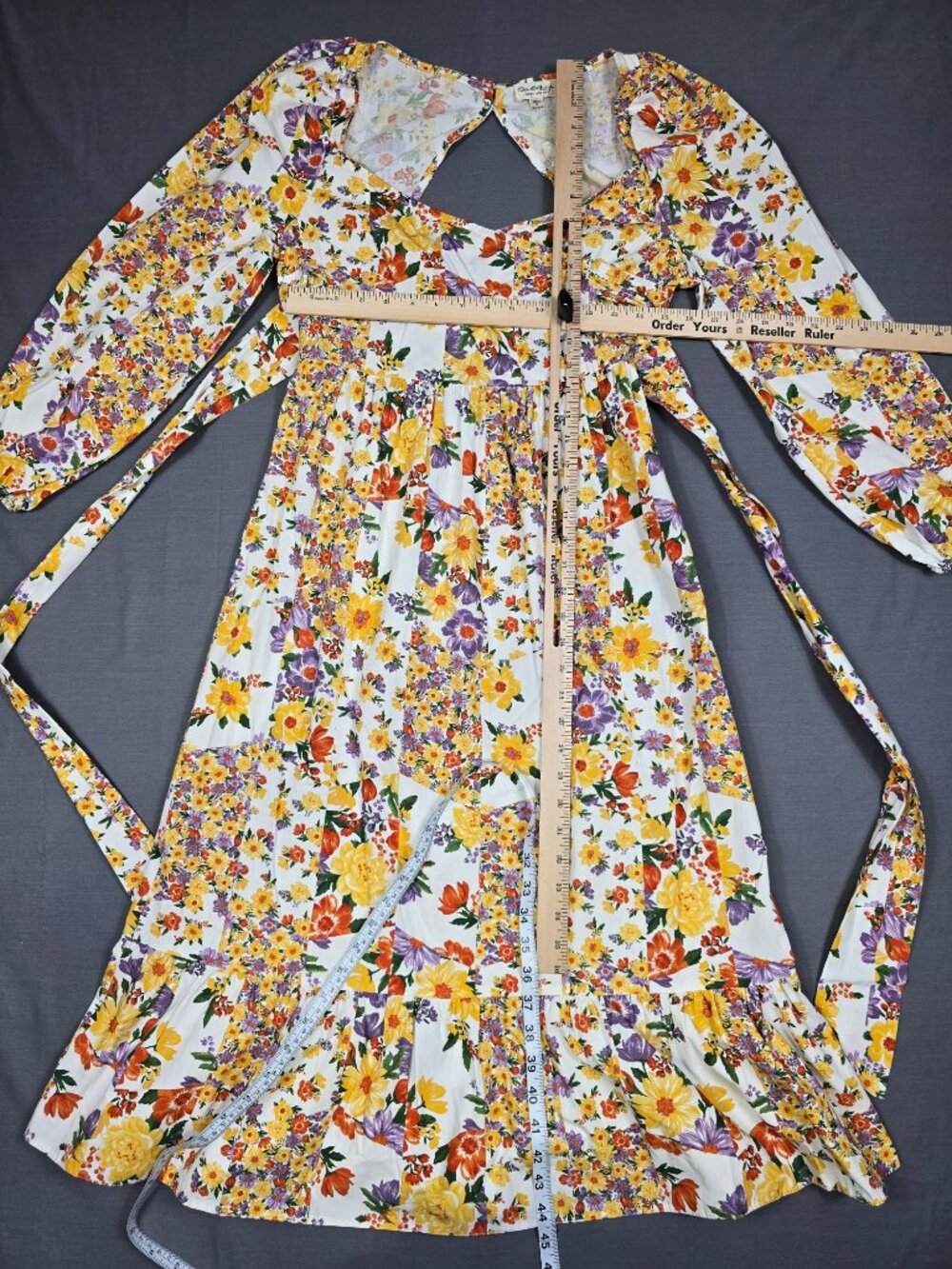 Miss Selfridge 8 Floral 100% Cotton Midi Dress Puff Sleeve Open Back Cottagecore - Picture 5 of 5